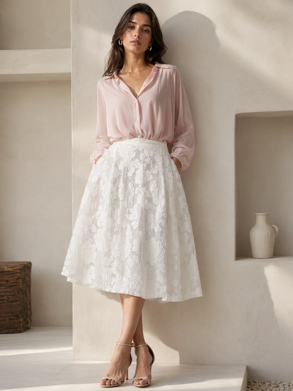 H&M designer collection white lace skirt size S